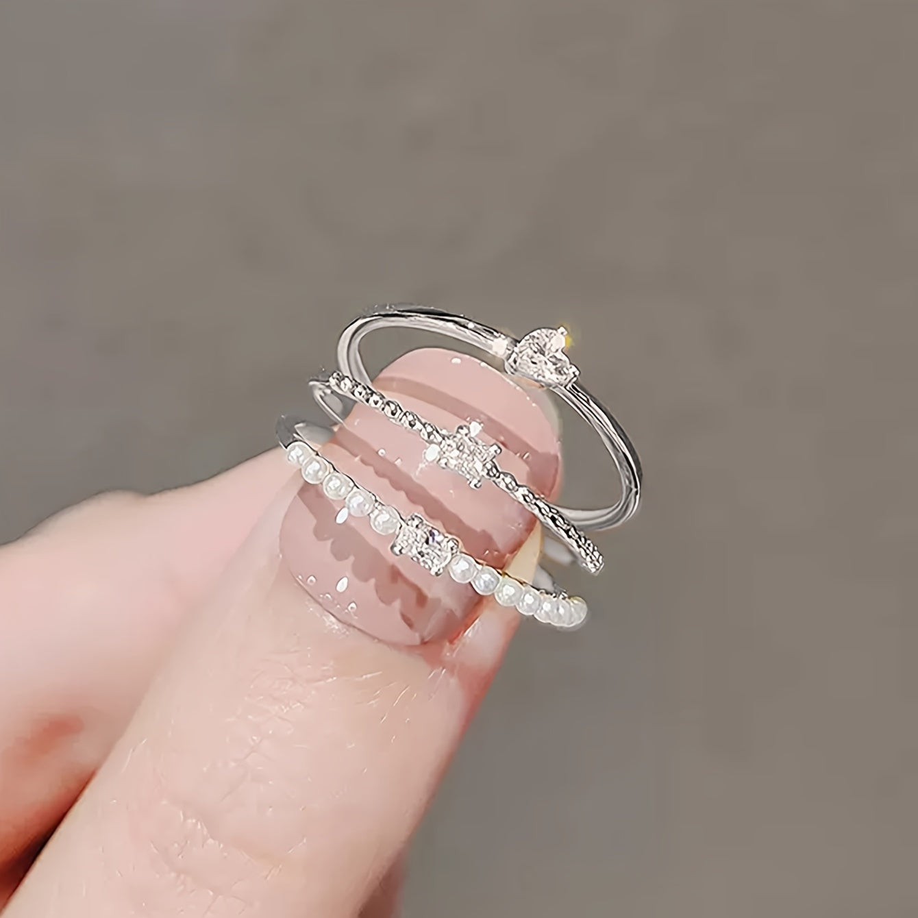 3pcs Elegant Stacking Ring with Sparkling Zirconia - Lovely Heart\u002F Square Shape Accessory for Her to Wear with Her Everyday Outfit Party Accessory.