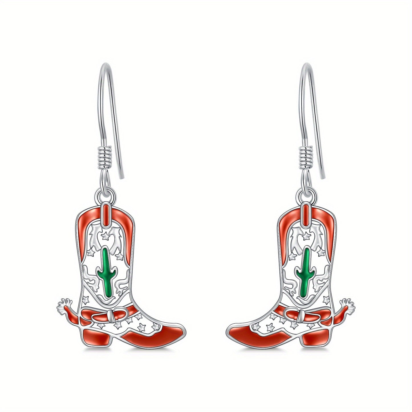 Cowboy Boot\u002FTexas Earrings 925 Sterling Silver Cowgirl Dangle Drop Earrings Cowgirl Boots Earrings Country Western Jewelry Gifts for Women