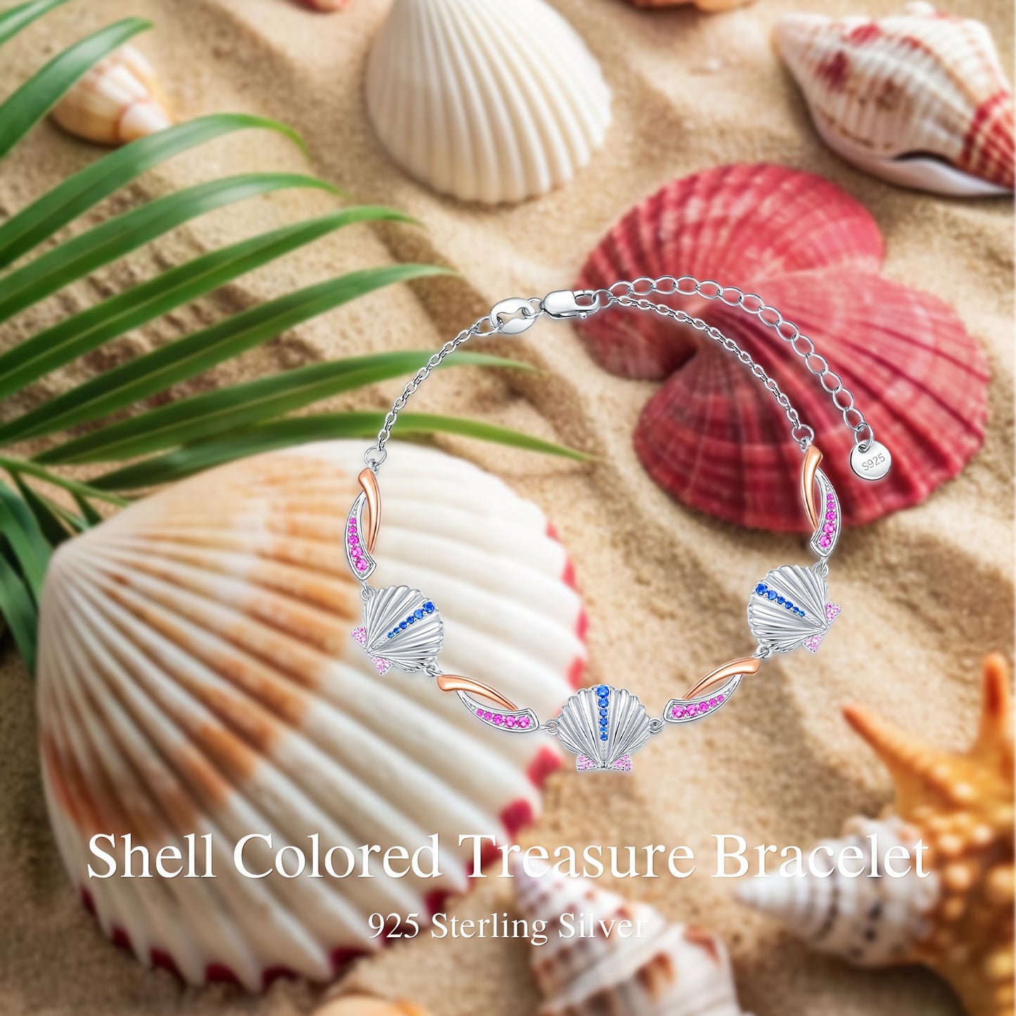 Shell Bracelets for Women Gemstone Bracelet 925 Sterling Silver Colored Gemstone Ocean Shell Bracelet for Women Ladies