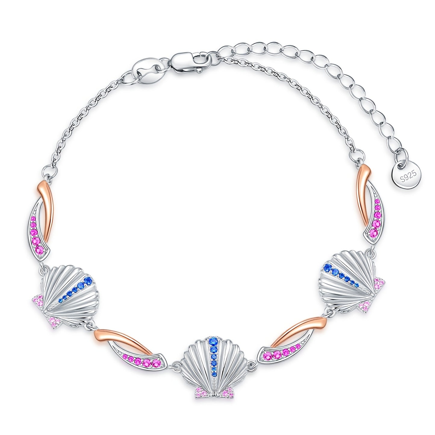 Shell Bracelets for Women Gemstone Bracelet 925 Sterling Silver Colored Gemstone Ocean Shell Bracelet for Women Ladies