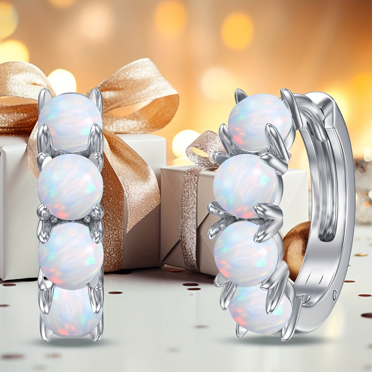 925 Sterling Silver Synthetic White Opal Earrings For Women Small Hoop Earrings Synthetic White Opal Jewelry For Women Anniversary Birthday Mother'S Day Gifts For Women Wife Mom Daughter