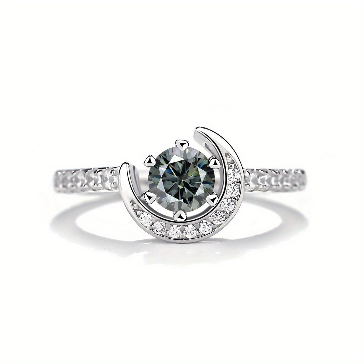 925 Silver Moissanite Moon Ring Women's Colourful Round Cut Vintage Elegant Birthday Gift Mother's Day Gift Wedding Engagement Anniversary Gift Best Gift for Girlfriend Daily Wear