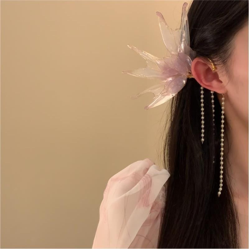 1pc Non-Piercing Ear Clip Pendant - Pastel Pink & Clear Beads, Fairy-like Elegant Non-Piercing earring for Women, Everyday & Formal Events, Lightweight Party Wedding Accessories - Year-Round Wear