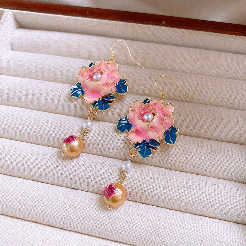 Copper Pearl Drop Earrings Mixed Color Copper Crafted Elegant Floral Pearl Drop Earrings - Perfect for Everyday Chic & Special Occasions for Women