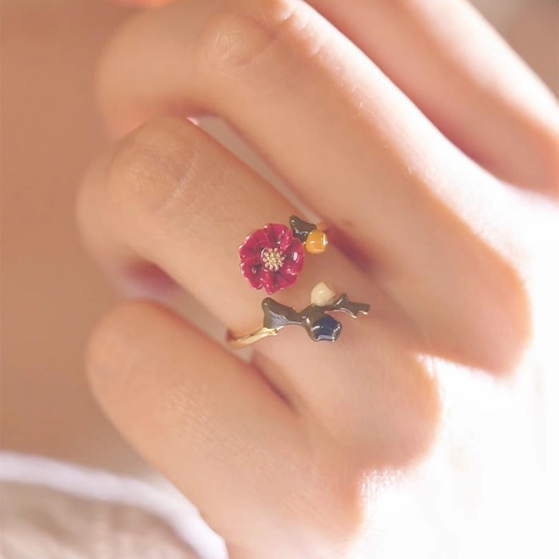 Personalized Retro Index Finger Ring Enamel Flower Opening Women'S Fashionable Ring