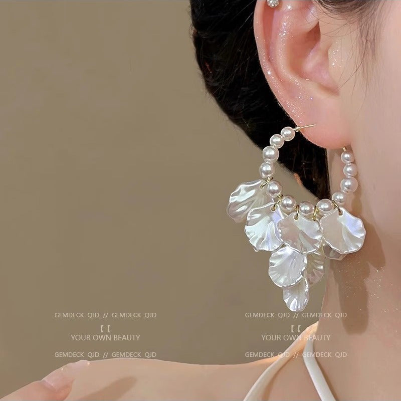 Super Fire Tassel Hanging Feeling Super Fairy Bride Petals Internet Celebrity Popular Summer Women'S Earrings