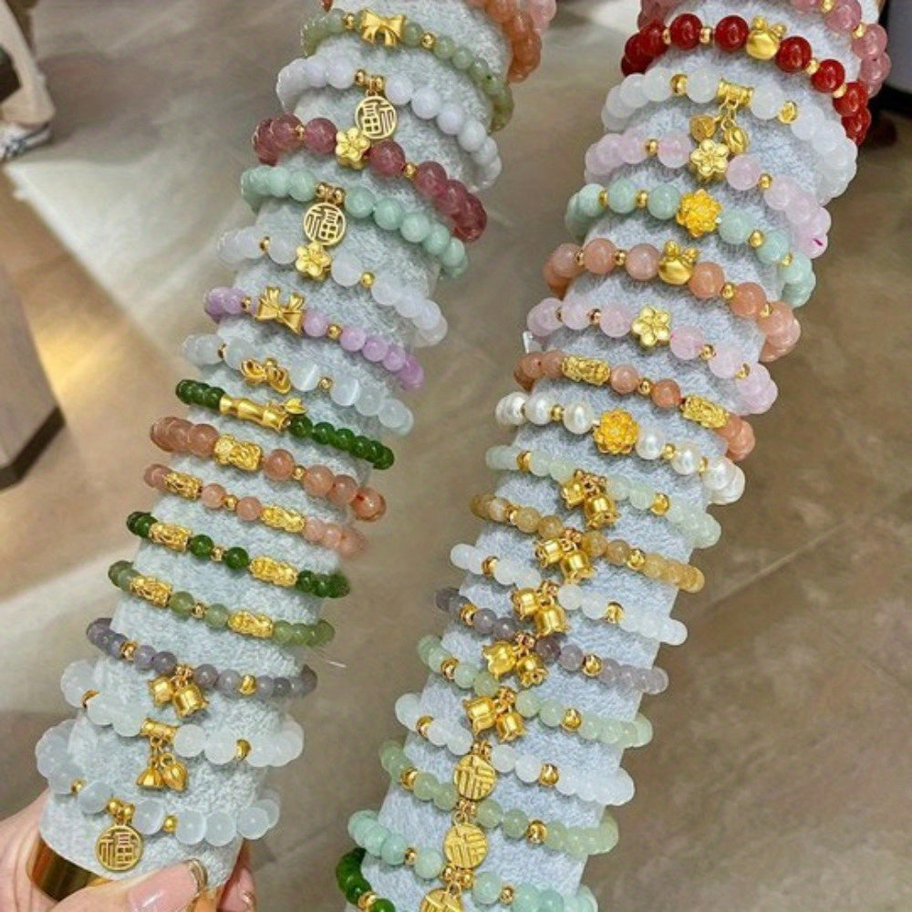 Elegant Handmade Opal Beaded Bracelet with Golden-Tone Accents – Versatile and High-End Accessory for Daily Wear or Special Occasions, Festive Jewelry|Opulent Accessory|Opal Beads