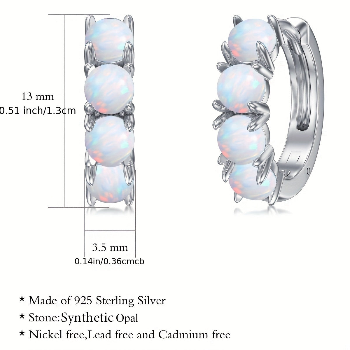 925 Sterling Silver Synthetic White Opal Earrings For Women Small Hoop Earrings Synthetic White Opal Jewelry For Women Anniversary Birthday Mother'S Day Gifts For Women Wife Mom Daughter