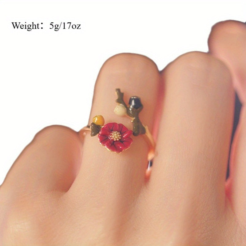 Personalized Retro Index Finger Ring Enamel Flower Opening Women'S Fashionable Ring