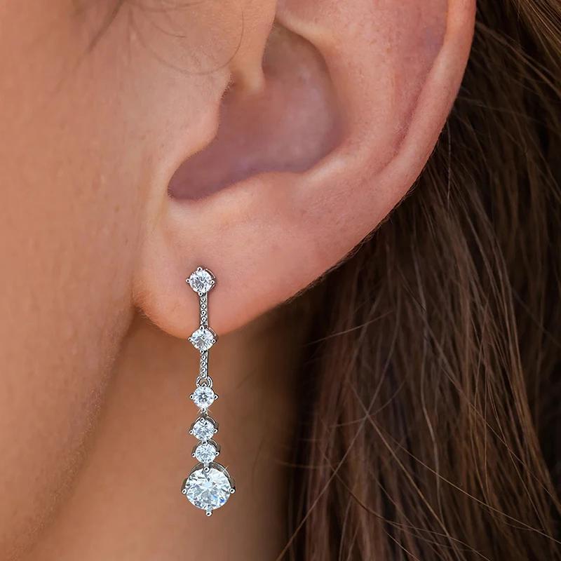 2pcs*3ct Moissanite Long Tassel Drop Earrings for Women 925 Sterling Silvery High Quality Wedding Jewelry