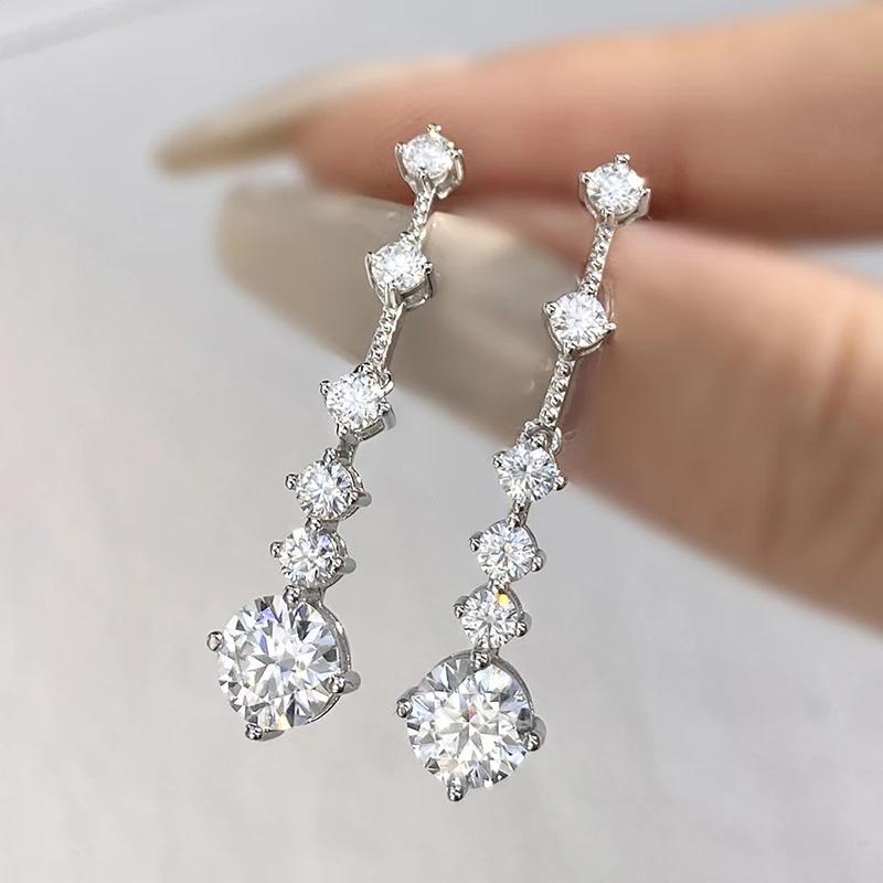 2pcs*3ct Moissanite Long Tassel Drop Earrings for Women 925 Sterling Silvery High Quality Wedding Jewelry