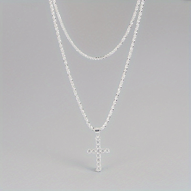 925 Silvery Cross Pendant Halloween Decoration Fashion Personality Simple Temperament Elegant Niche Necklace Halloween Gift To Friends Girlfriends