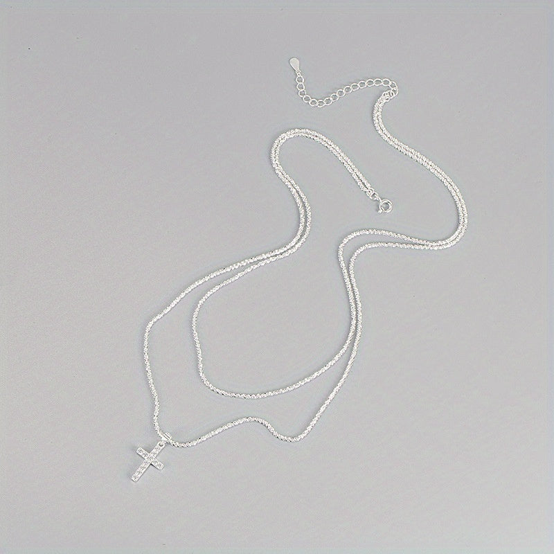 925 Silvery Cross Pendant Halloween Decoration Fashion Personality Simple Temperament Elegant Niche Necklace Halloween Gift To Friends Girlfriends