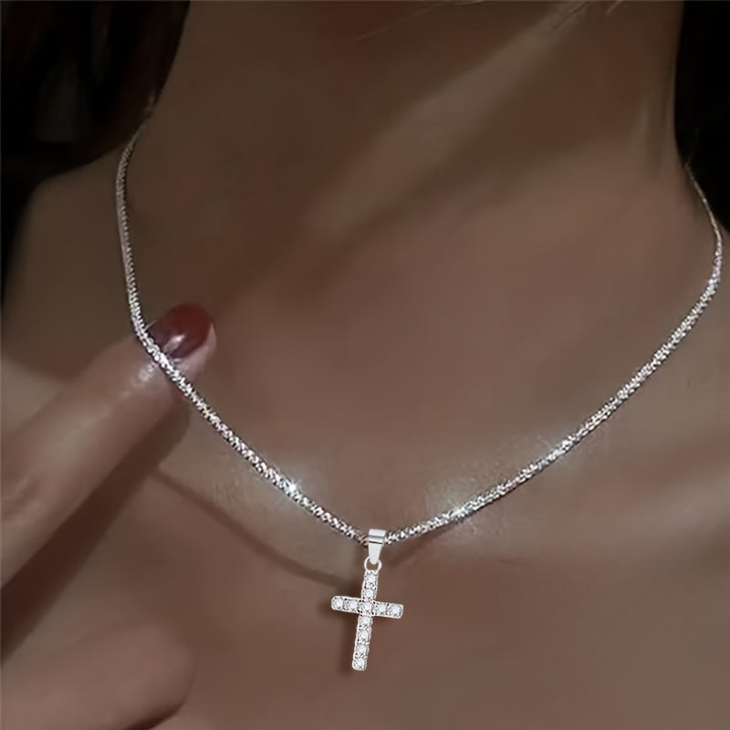 925 Silvery Cross Pendant Halloween Decoration Fashion Personality Simple Temperament Elegant Niche Necklace Halloween Gift To Friends Girlfriends