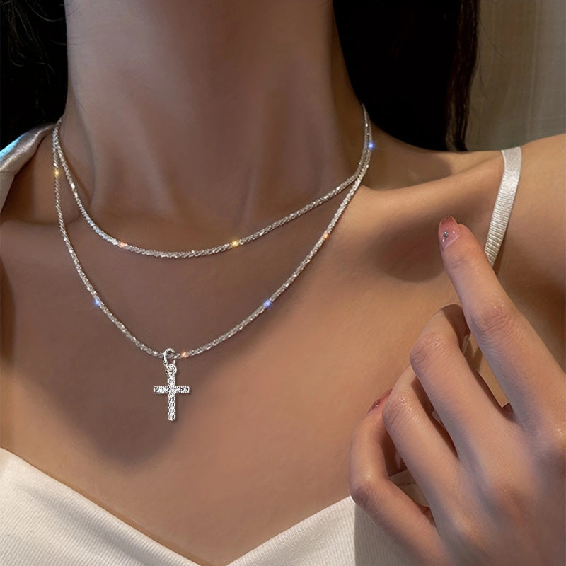 925 Silvery Cross Pendant Halloween Decoration Fashion Personality Simple Temperament Elegant Niche Necklace Halloween Gift To Friends Girlfriends