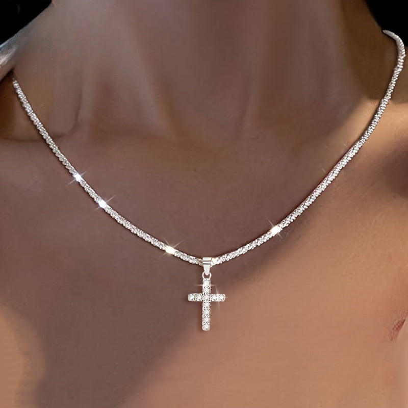 925 Silvery Cross Pendant Halloween Decoration Fashion Personality Simple Temperament Elegant Niche Necklace Halloween Gift To Friends Girlfriends