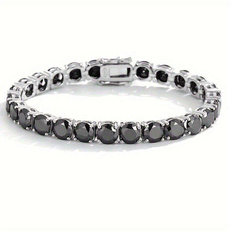 1pc 0.5ct Black Moissanite Decor Tennis Bracelet, Classic Exquisite Cool Jewelry, Ideal Choice for Gifts