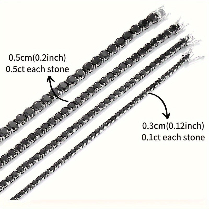 1pc 0.5ct Black Moissanite Decor Tennis Bracelet, Classic Exquisite Cool Jewelry, Ideal Choice for Gifts