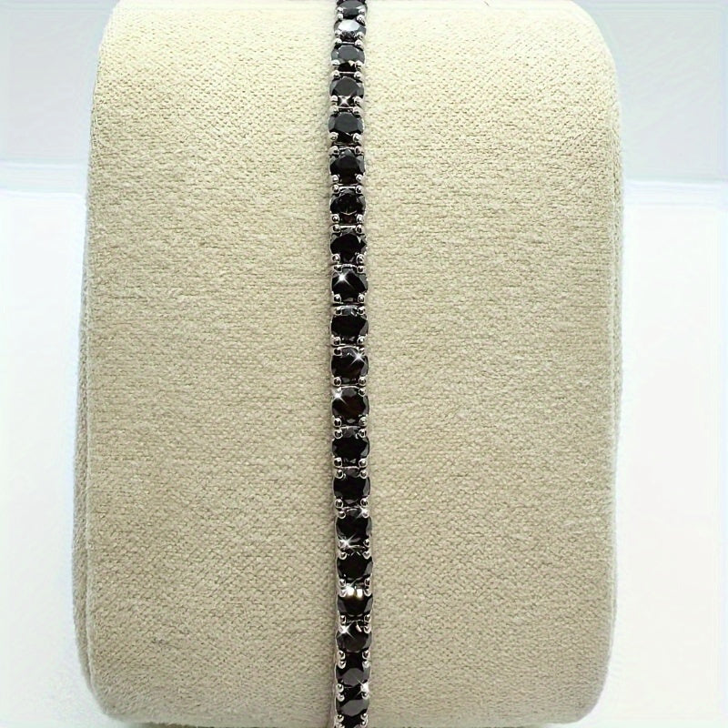 1pc 0.5ct Black Moissanite Decor Tennis Bracelet, Classic Exquisite Cool Jewelry, Ideal Choice for Gifts