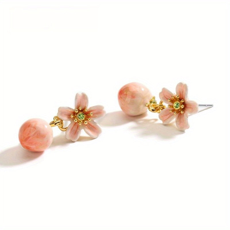 1 pair of sweet and cute peach shaped earrings designed for autumn and winter, perfect for girls as holiday and New Year gifts