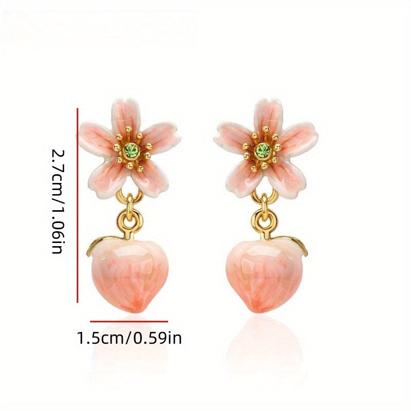 1 pair of sweet and cute peach shaped earrings designed for autumn and winter, perfect for girls as holiday and New Year gifts