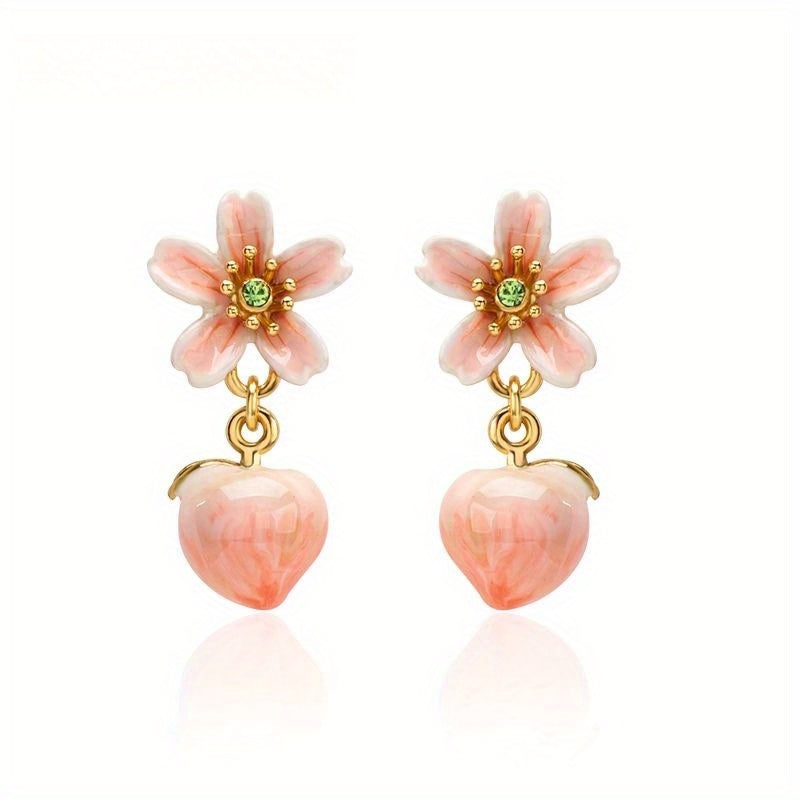 1 pair of sweet and cute peach shaped earrings designed for autumn and winter, perfect for girls as holiday and New Year gifts