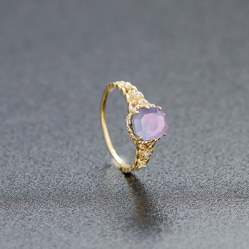 Light Luxury Ring Happiness Olive Leaf Ring S925 Silvery three layer artificial stone amethyst ring.1.5g\u002F 0.05oz