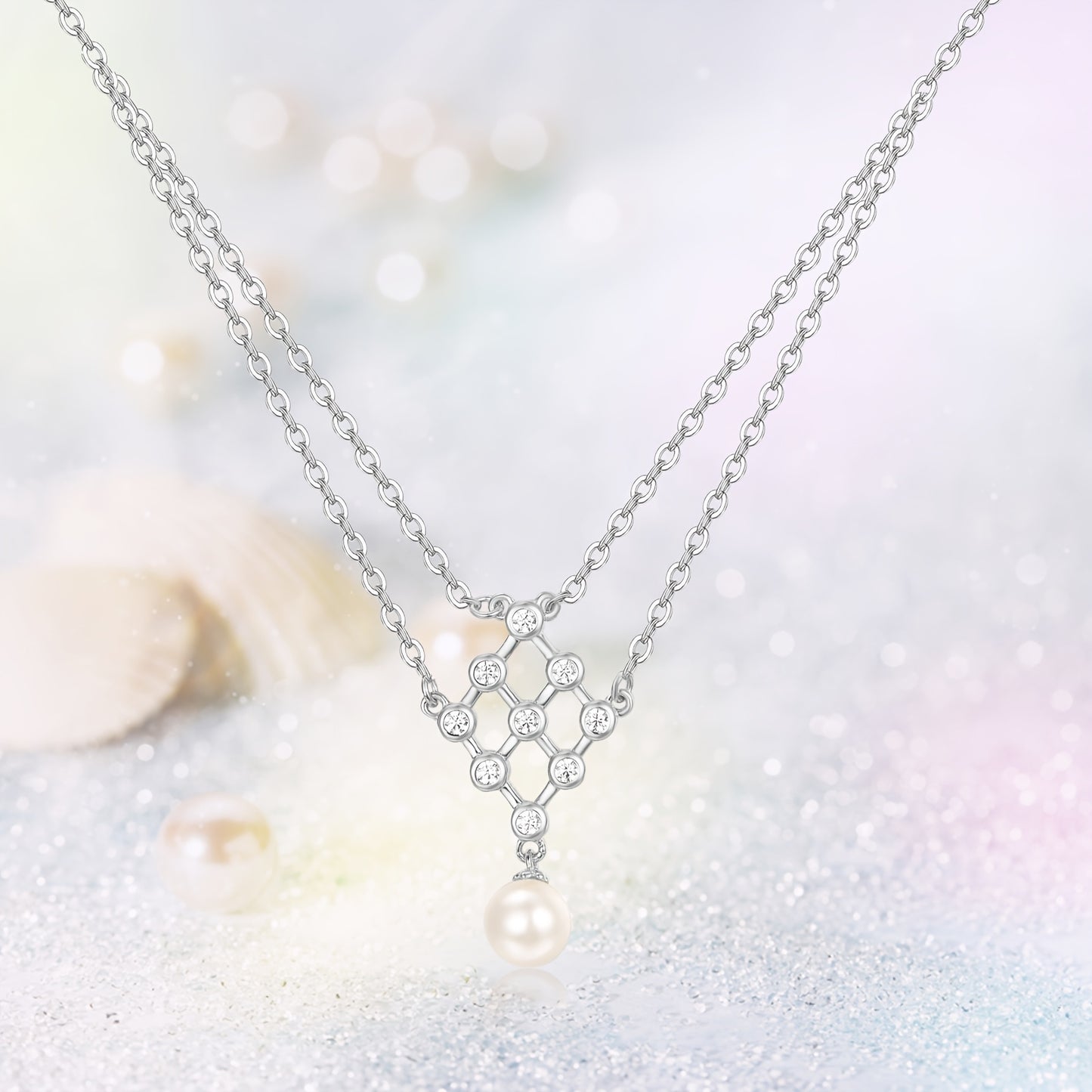 Imitation Pearl Necklace 925 Pure Silvery White Single Imitation Pearl Necklace Multi-layered Imitation Pearl Necklace with Pendant Imitation Pearl Jewelry Women's Gift, Best for Christmas
