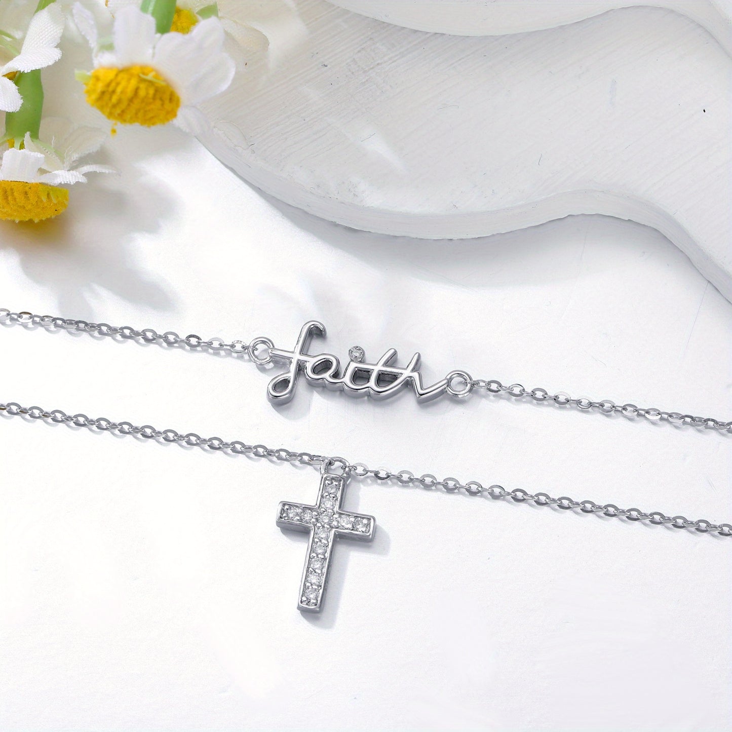 Elegant 925 Sterling Silver Faith & Cross Layered Necklace with Lab-Grown Gemstone - Perfect for Daily Wear or Gifting, Christmas Jewelry|Elegant Necklace|Durable Jewelry