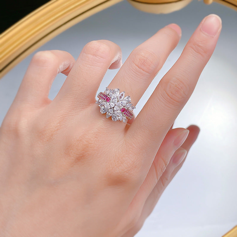 S925 925 Silver Rainbow Bridge Brocade Ring for, Luxury High Carbon Stone Personality Fashion Exquisite Jewelry Anniversary Birthday Valentine's Day Christmas Gift, for Teenager