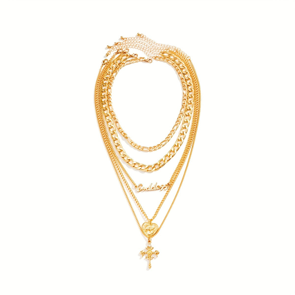 Set Of 5 Trendy Heart Cross Letter Pendants With Golden Chain For Women, Perfect For Parties And Dates As A Gift