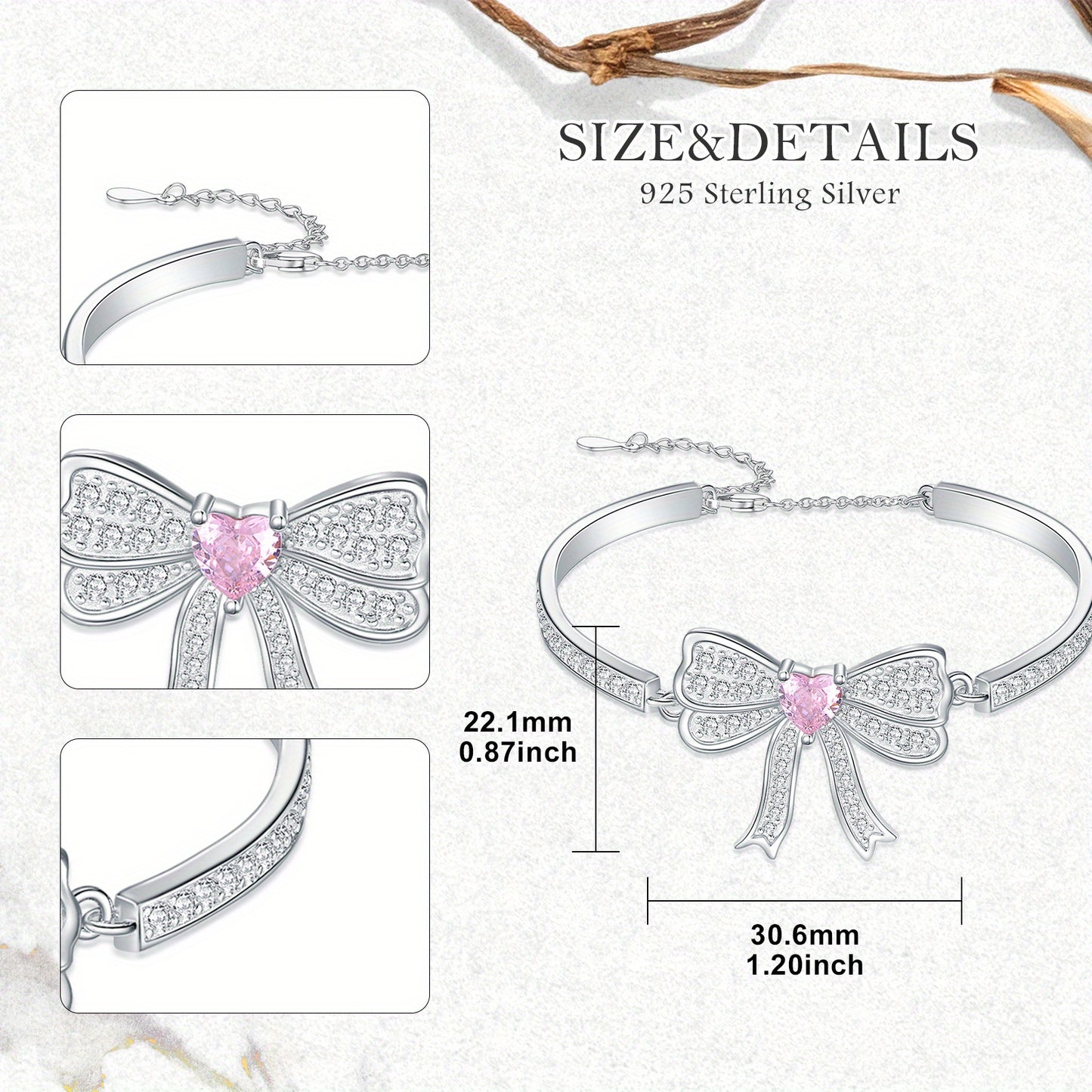 Bow Bangle Bracelet for Women 925 Sterling Silvery Bracelet Synthetic Zirconia Bow Knot Cuff Jewelry Gifts