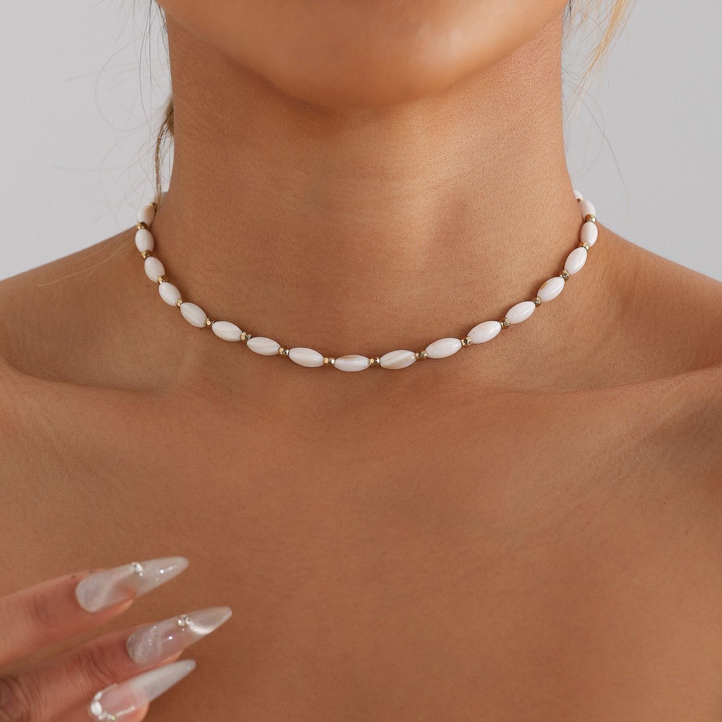Elegant Baroque Style Freshwater Shell Choker Necklace, Daily Wear Shell Jewelry for Women, Summer Collection