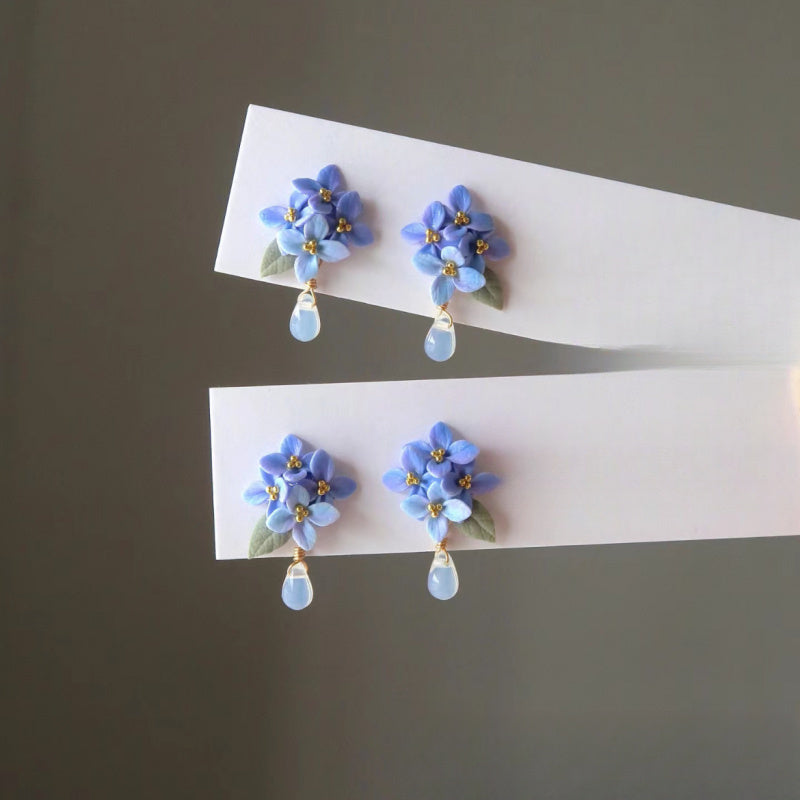 New frsh blu gradient flower small and fres earrings 2025 niche new s' gifts earrings and ear clips fr women