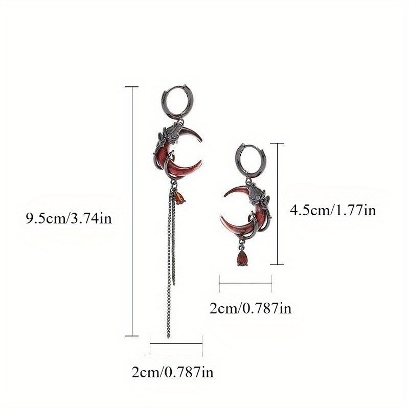 3pcs fashionable, exquisite and elegant red crescent-shaped asymmetrical tassels, niche, unique, high-end sweet and cool earrings, ring sets and ornaments