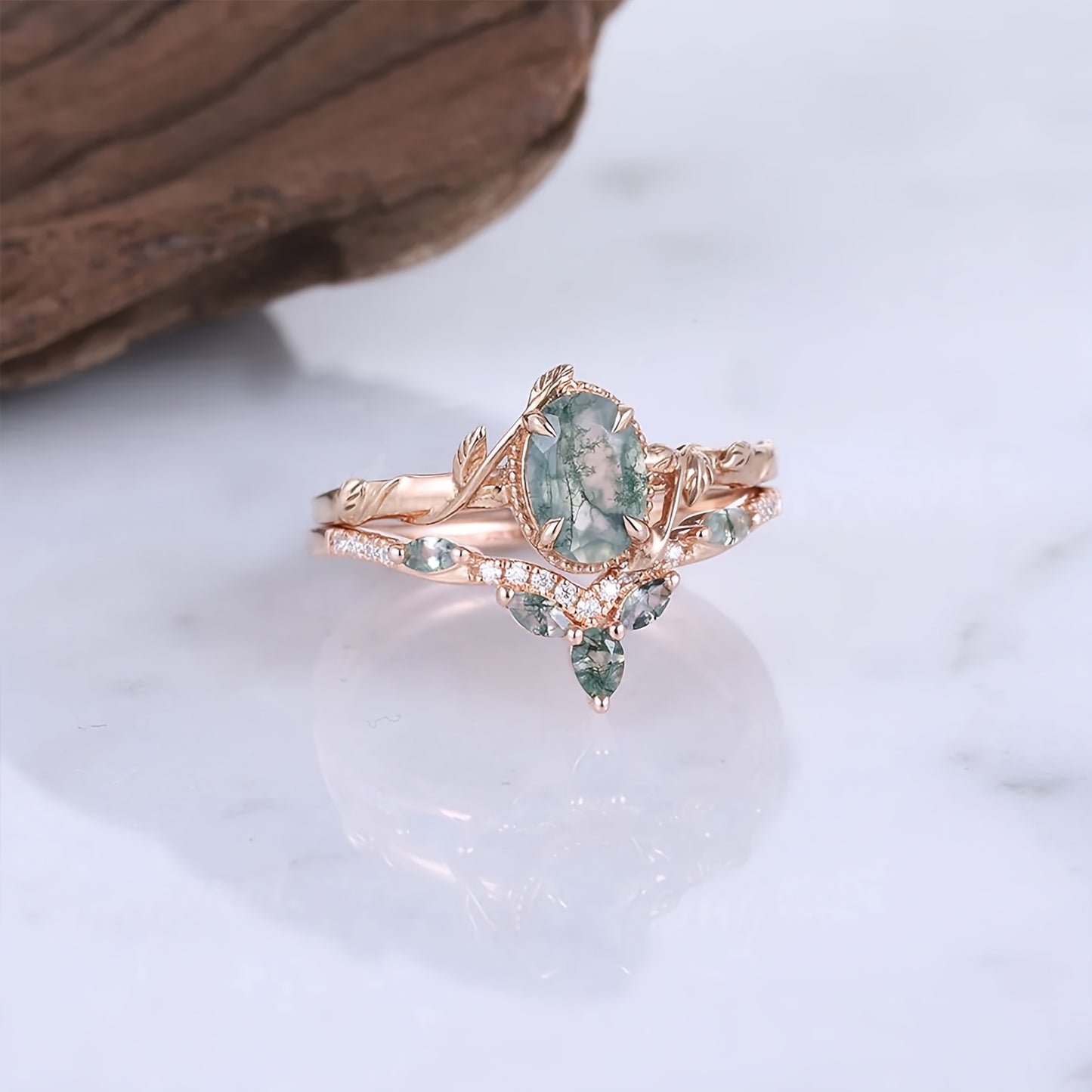 Moss Agate Ring For Women 925 Sterling Silver Green Moss Agate Set Ring For Women Promise Ring Engagement Moss Agate Jewelry For Anniversaries