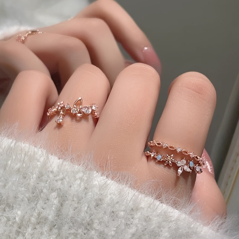 Butterfly Fairy Ring Female Forest Super Fairy Heart Fold Finger Ring Fashion Double Layer Butterfly Opening Ring, Perfect Birthday Gift, High Jewelry