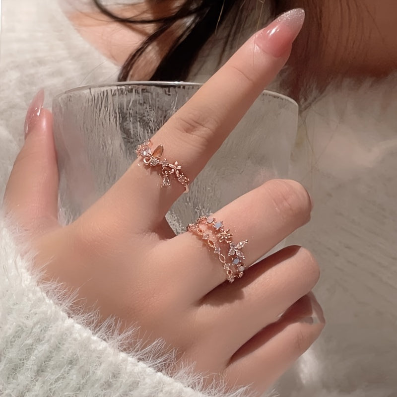 Butterfly Fairy Ring Female Forest Super Fairy Heart Fold Finger Ring Fashion Double Layer Butterfly Opening Ring, Perfect Birthday Gift, High Jewelry