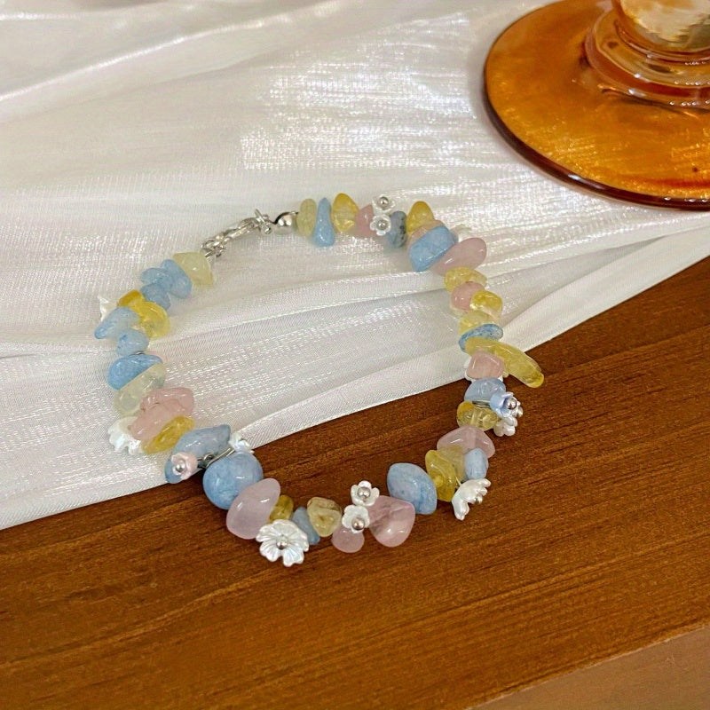 1pc Fashion Simple Dopamine Sweet Wind Flower Crushed Stone Bead Bracelet Fashion Personalized Color Bracelet
