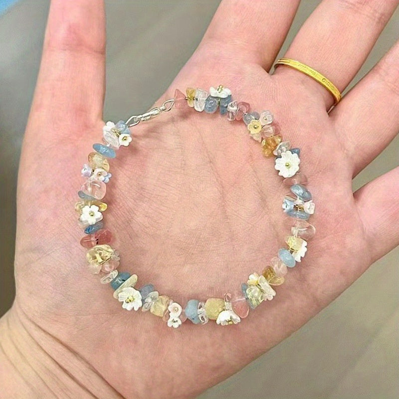 1pc Fashion Simple Dopamine Sweet Wind Flower Crushed Stone Bead Bracelet Fashion Personalized Color Bracelet