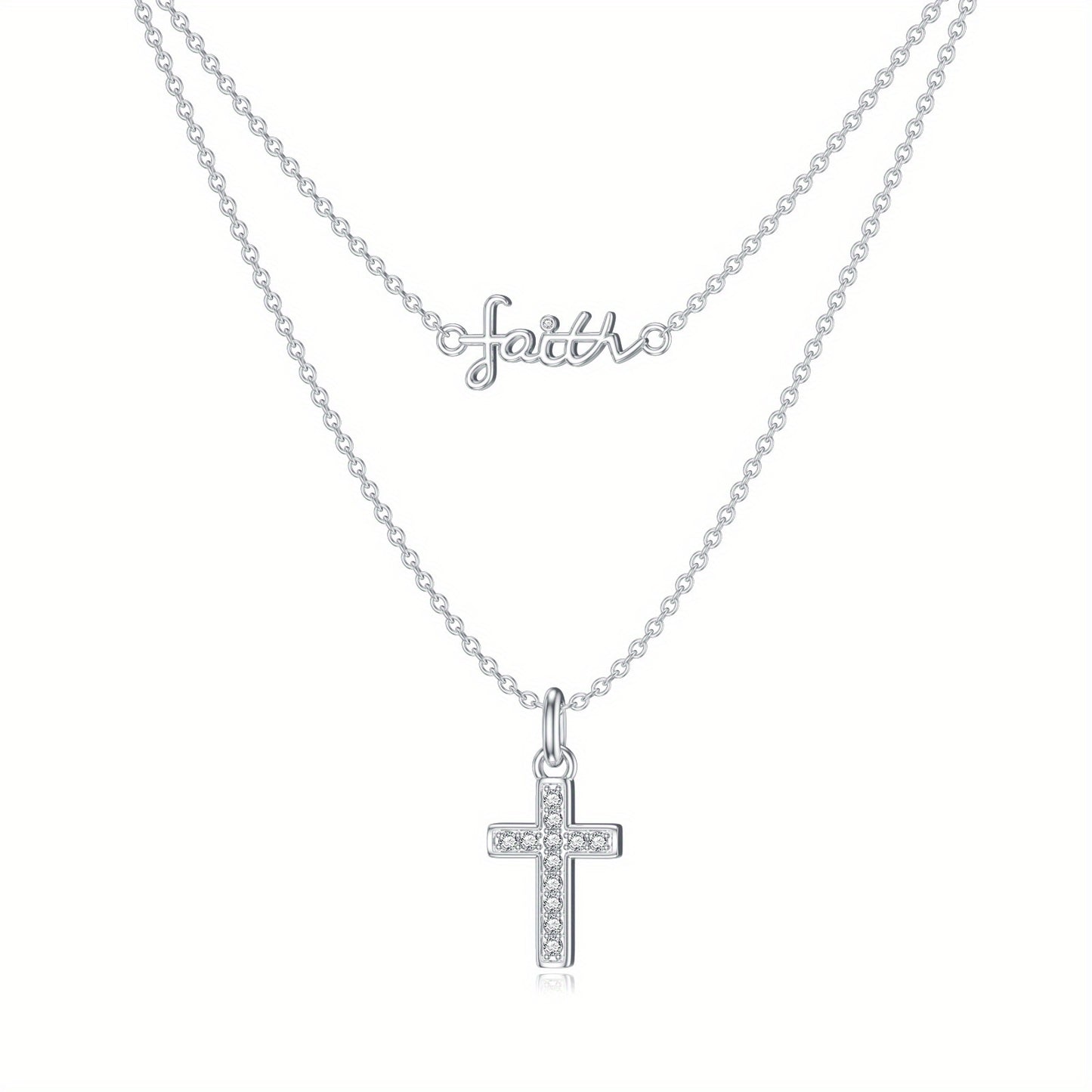 Elegant 925 Sterling Silver Faith & Cross Layered Necklace with Lab-Grown Gemstone - Perfect for Daily Wear or Gifting, Christmas Jewelry|Elegant Necklace|Durable Jewelry