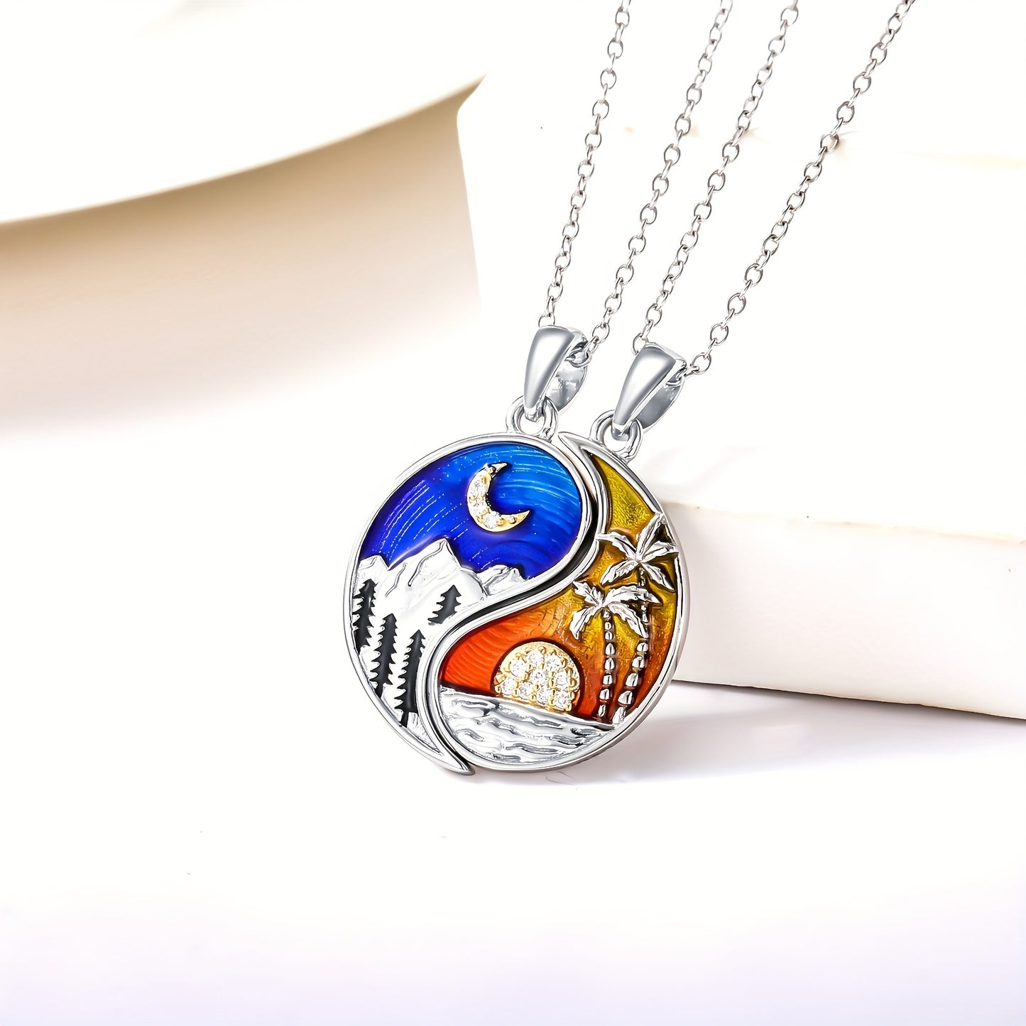 Yin Yang Necklace Sterling Silver Yin Yang Ancient Pendant Necklace Jewelry Gifts for Couple Women Wife