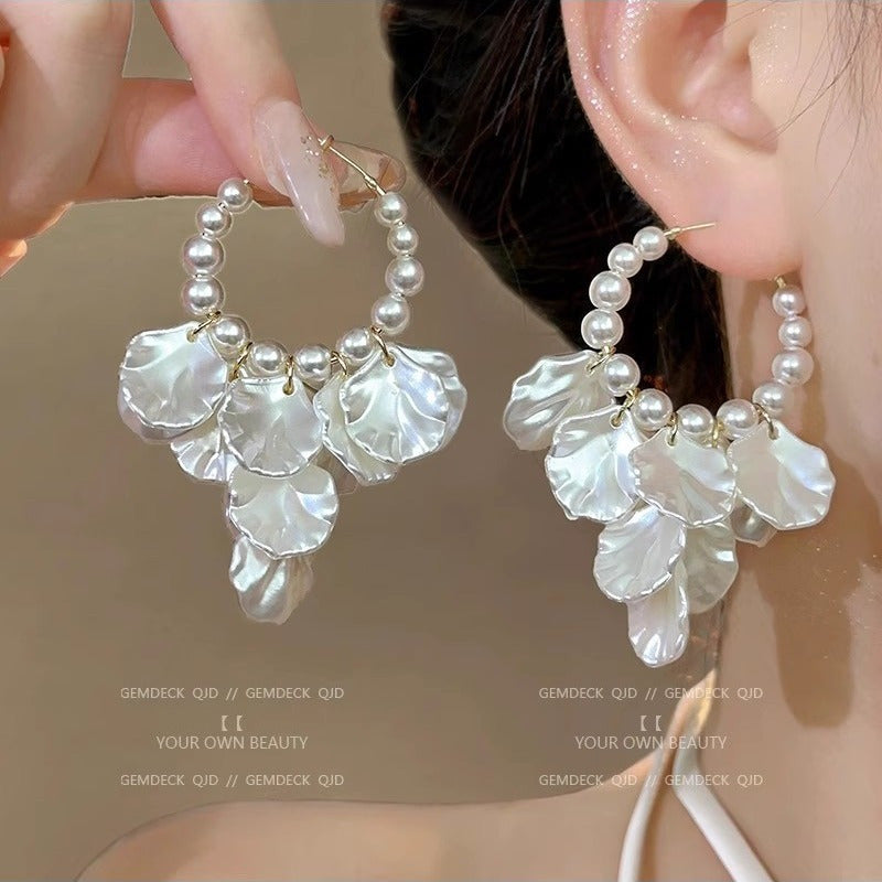Super Fire Tassel Hanging Feeling Super Fairy Bride Petals Internet Celebrity Popular Summer Women'S Earrings