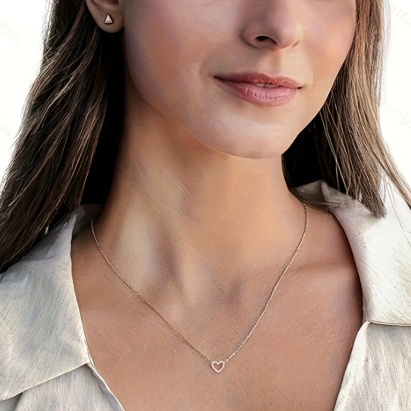 Delicate heart love pendant necklace Cubic zirconia heart necklace | Lovely delicate female love pendant necklace