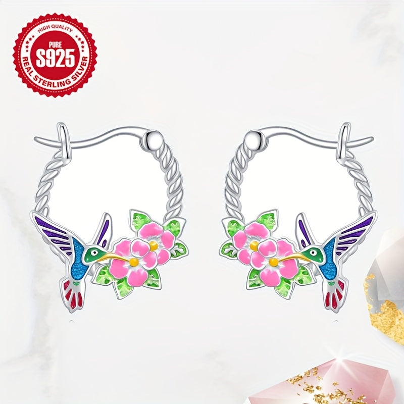 Hummingbird Earrings 925 Sterling Silver Hummingbird Hoop Earrings Cute Bird Earrings Jewelry Gifts for Women