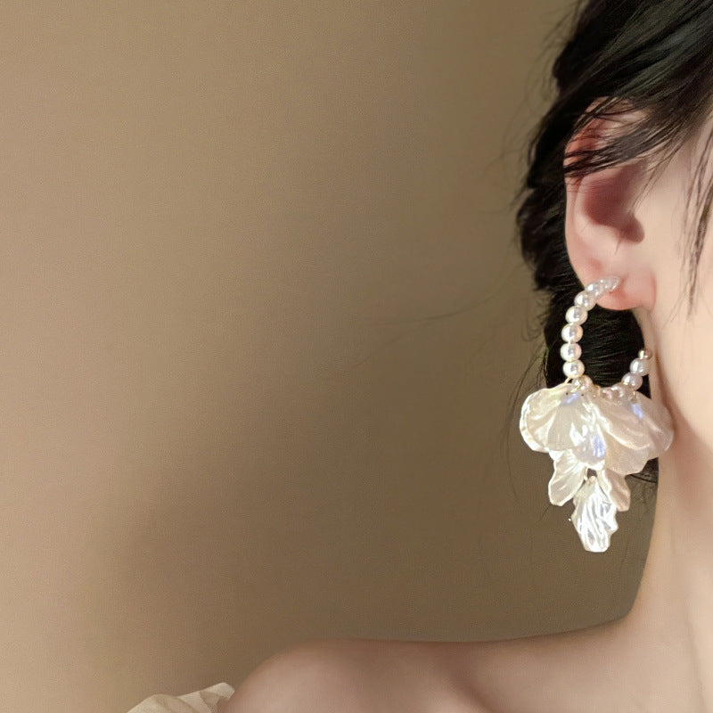 Super Fire Tassel Hanging Feeling Super Fairy Bride Petals Internet Celebrity Popular Summer Women'S Earrings