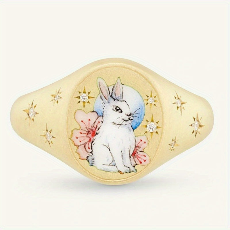 1pc Fashionable and elegant ring, ladies' ring, retro exaggerated and simple Women's ring, engraved rabbit ring
