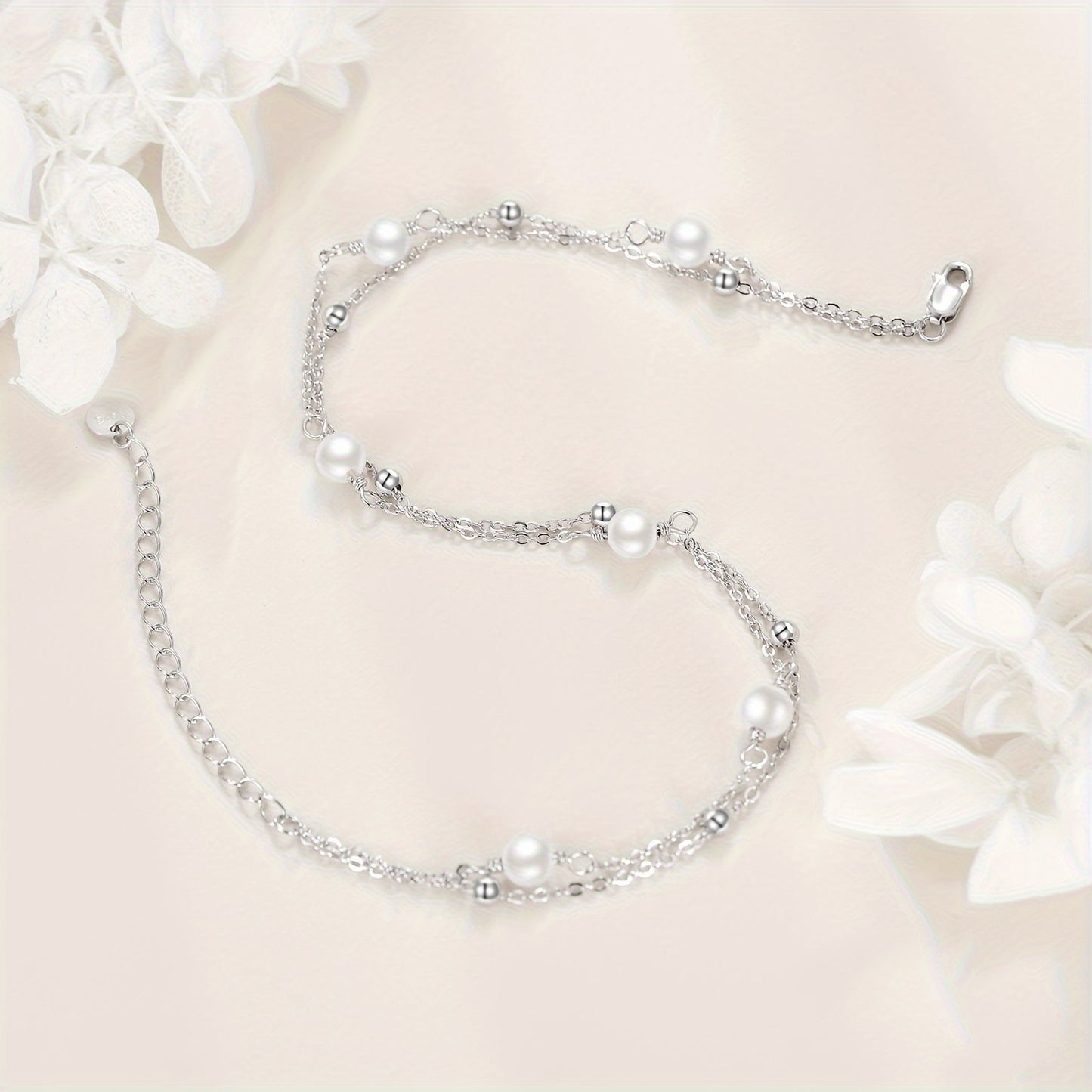 Double Layer Bracelet with S925 Pure Silvery and Freshwater Pearls