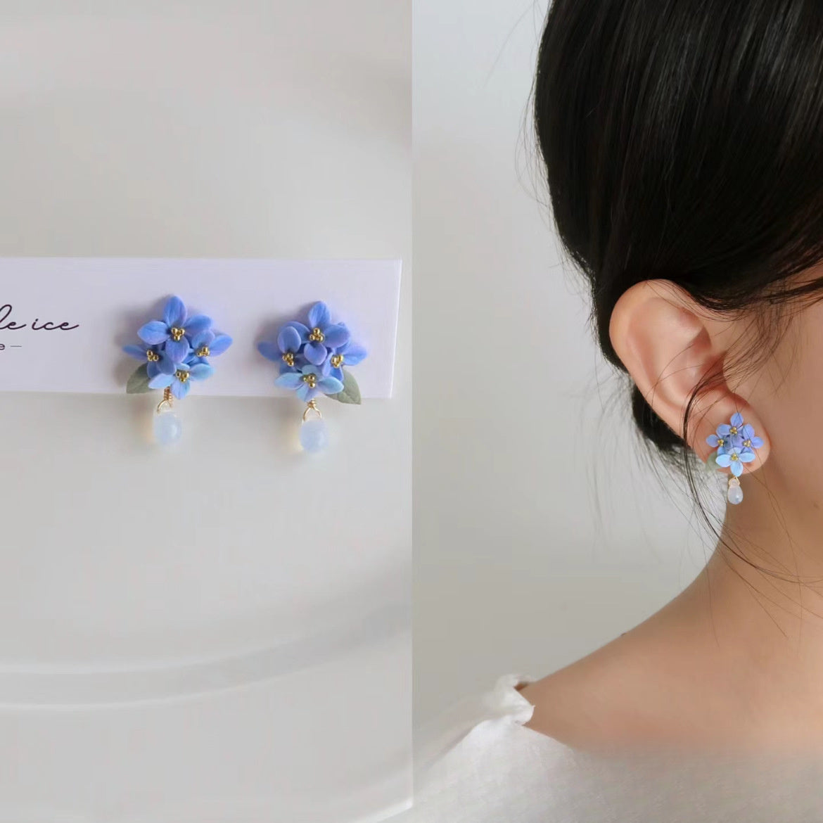 New frsh blu gradient flower small and fres earrings 2025 niche new s' gifts earrings and ear clips fr women