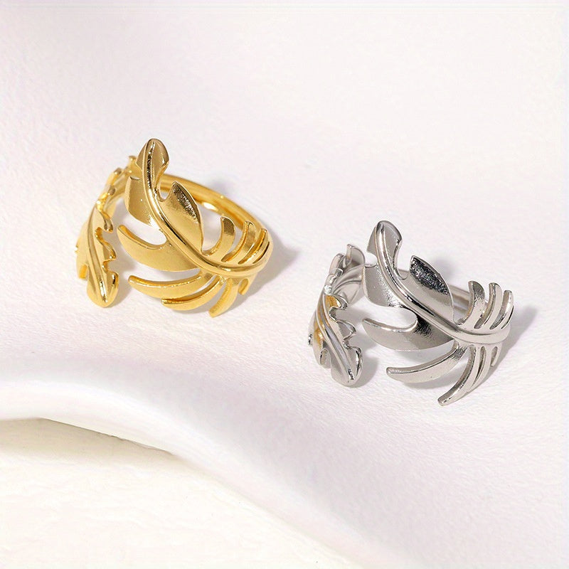 1pc Retro Simple Leaf shaped Open Ring, Women's Fashionable and Elegant Leaf Adjustable Ring, Ring Jewelry, Daily Wear